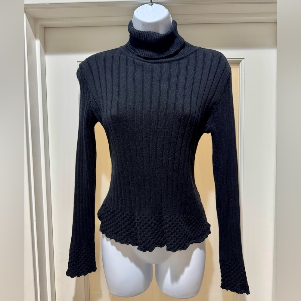 Caslon Black Ribbed Turtleneck Waffle Hem Sweater Size MP - Picture 3 of 13